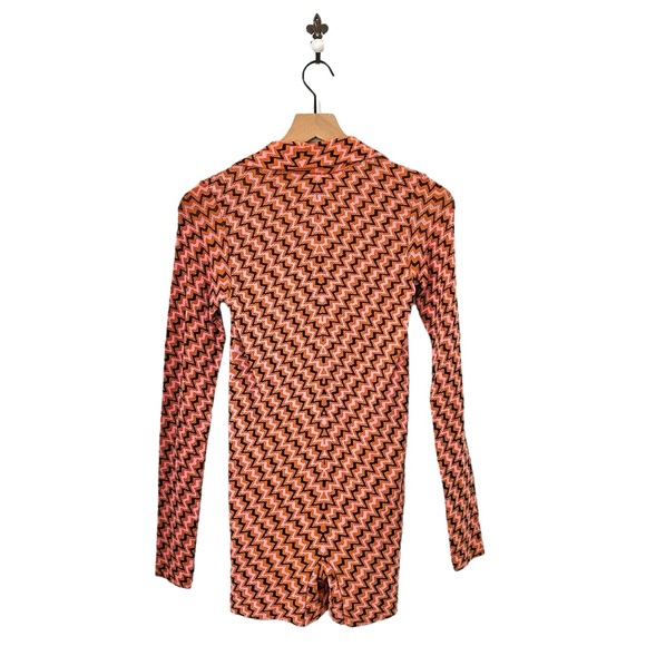 Urban‎ Outfitters Ribbed Polo Zig-Zag Playsuit Romper Medium Pink Long Sleeve - Picture 3 of 10